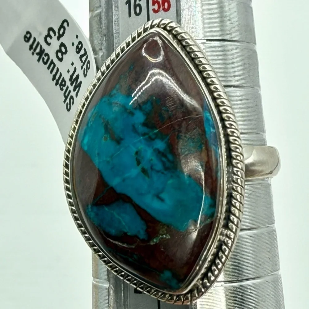 Genuine Shattuckite Statement Ring – 925 Sterling Silver – Boho Caribbean Chic